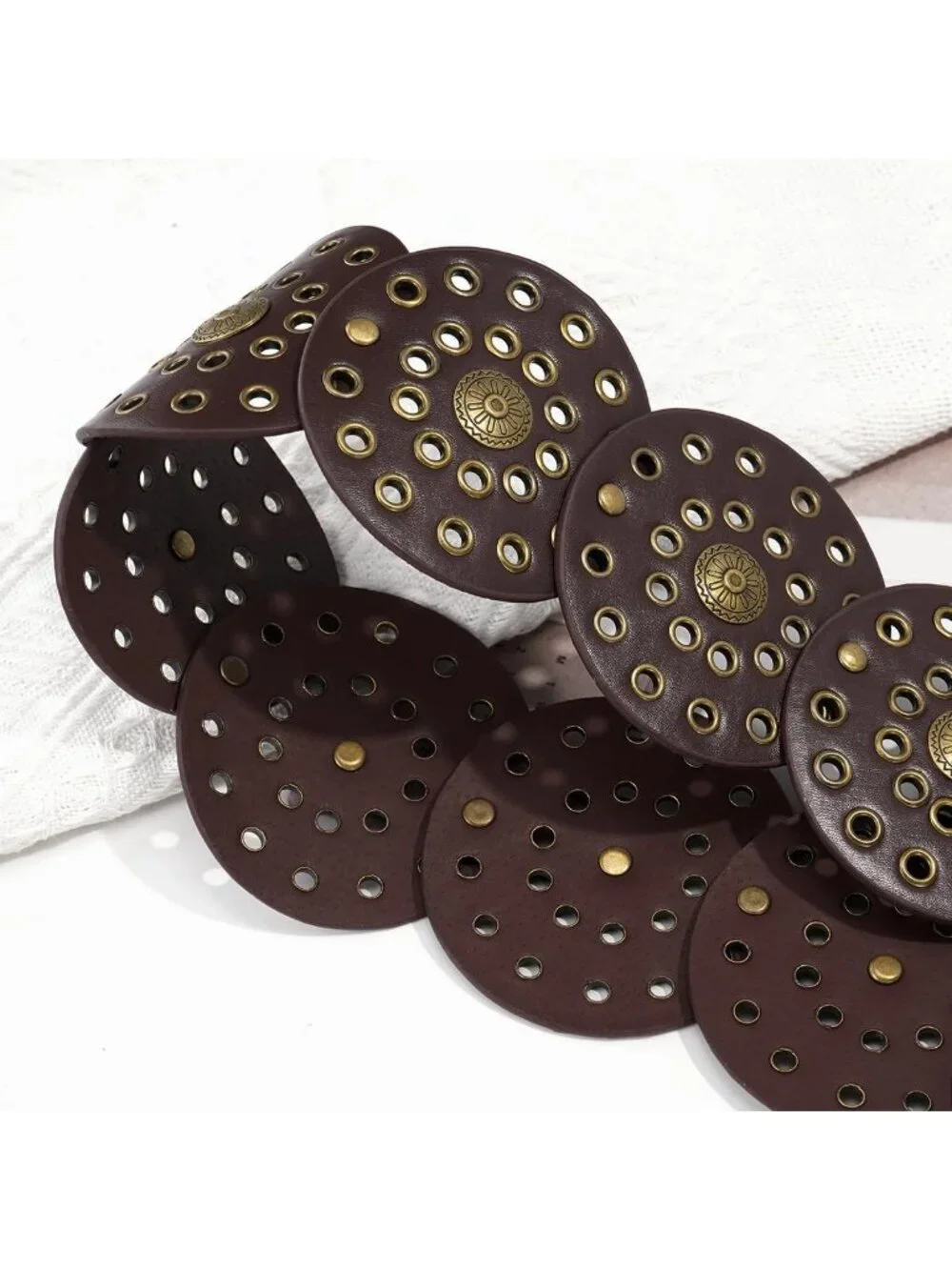 Vintage Boho Wide Disc Leather Belt for Women - Hollow Design, Stylish Accessory